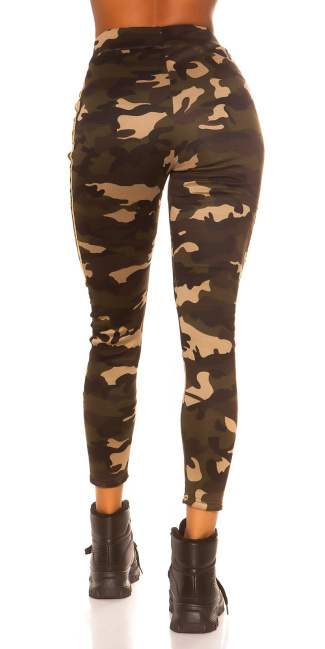 Trendy camouflage leggings met contrast streep goud